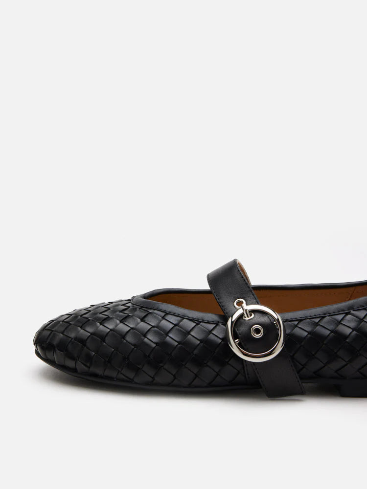 PAZZION, Marin Woven Mary Jane Flats, Black