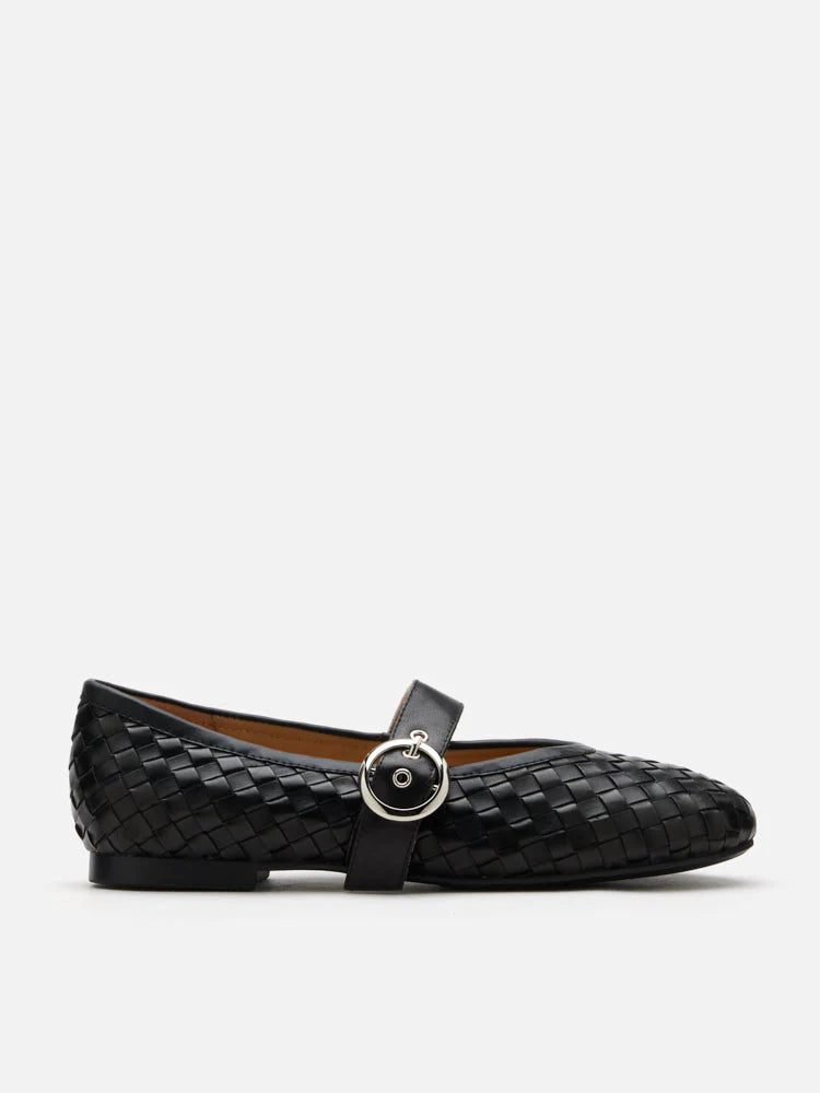 PAZZION, Marin Woven Mary Jane Flats, Black
