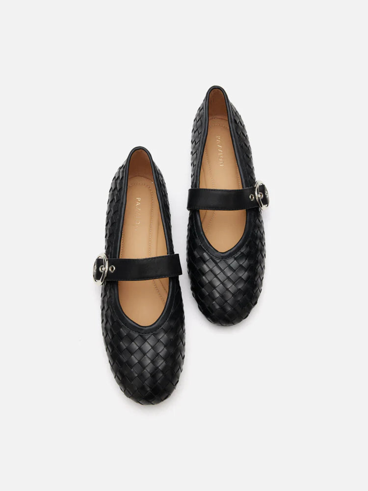PAZZION, Marin Woven Mary Jane Flats, Black