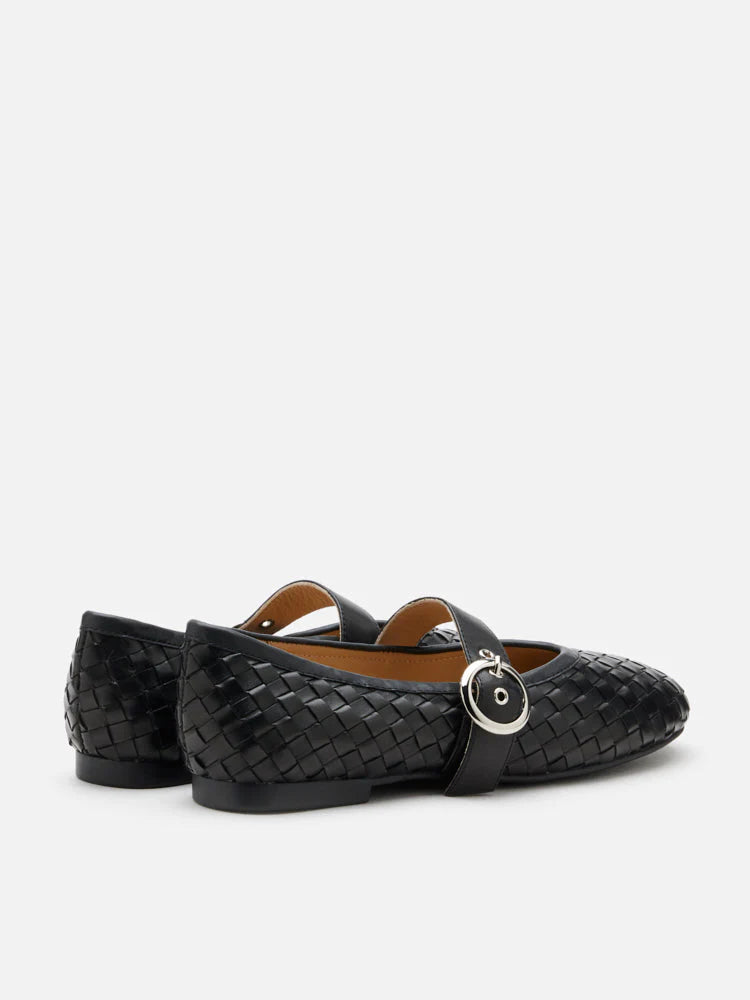 PAZZION, Marin Woven Mary Jane Flats, Black