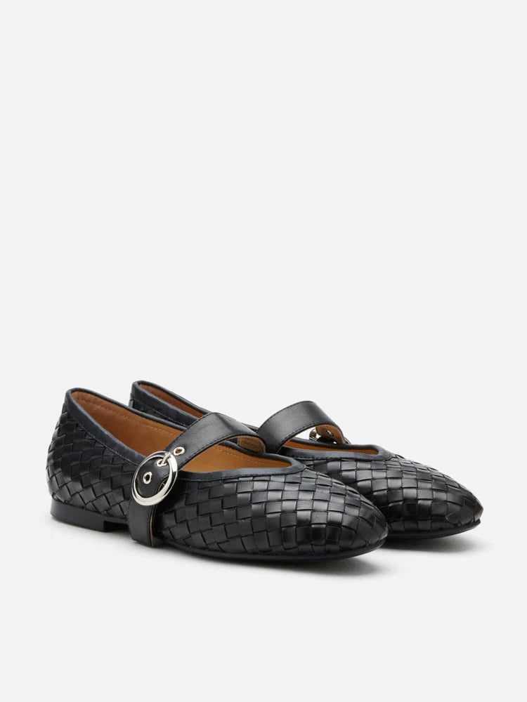 PAZZION, Marin Woven Mary Jane Flats, Black
