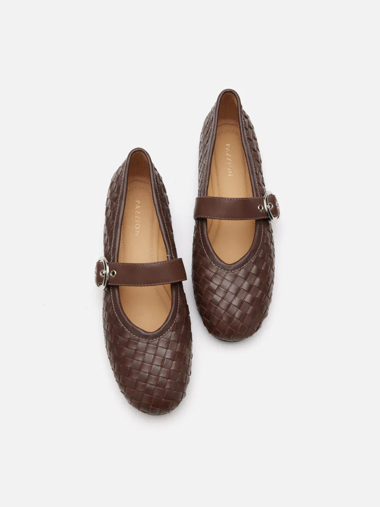 PAZZION, Marin Woven Mary Jane Flats, Brown