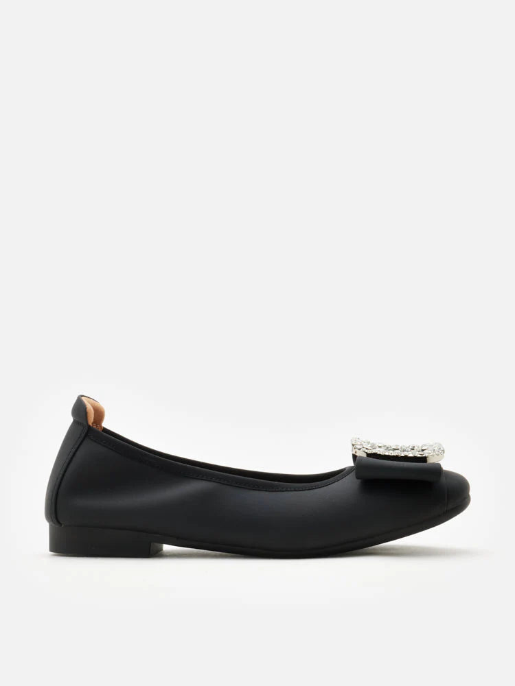 PAZZION, Milla Crystal Buckle Ballet Flats, Black