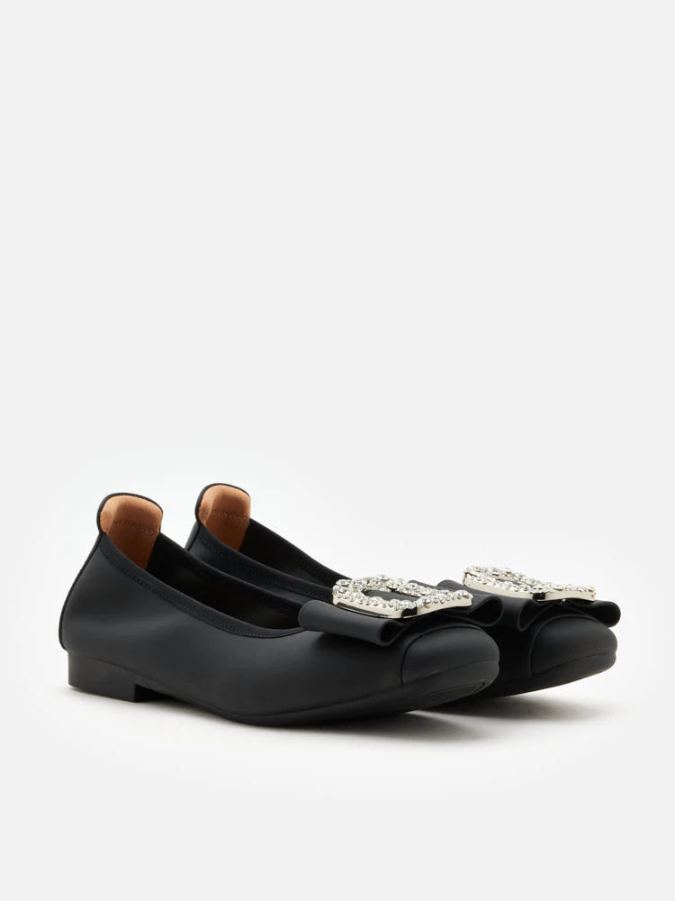 PAZZION, Milla Crystal Buckle Ballet Flats, Black