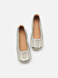 PAZZION, Milla Crystal Buckle Ballet Flats, Grey