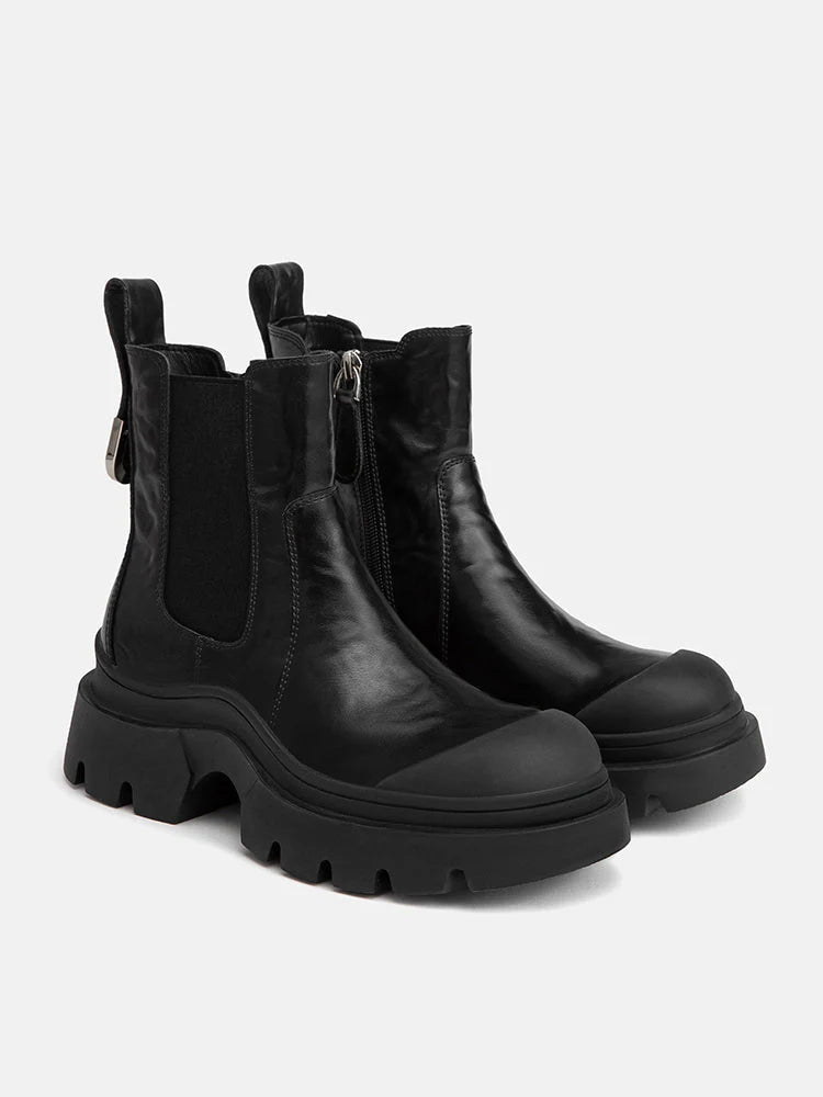PAZZION, Natalya Leather Ankle Boots, Black