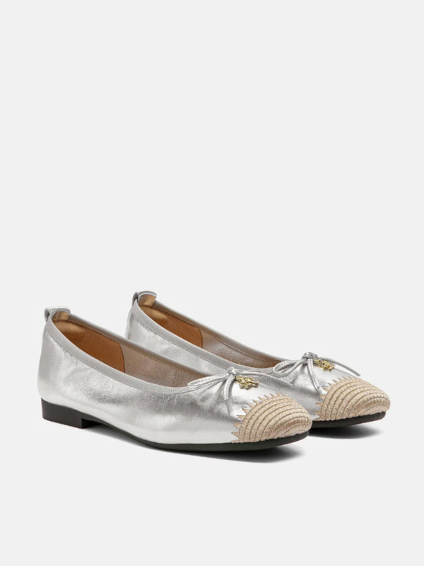 PAZZION, Novalyn Bow Leather Flats, Silver