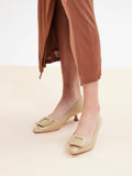 PAZZION, Orelia Square Buckle Pointed Toe Pumps, Almond