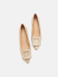 PAZZION, Orelia Square Buckle Pointed Toe Pumps, Almond