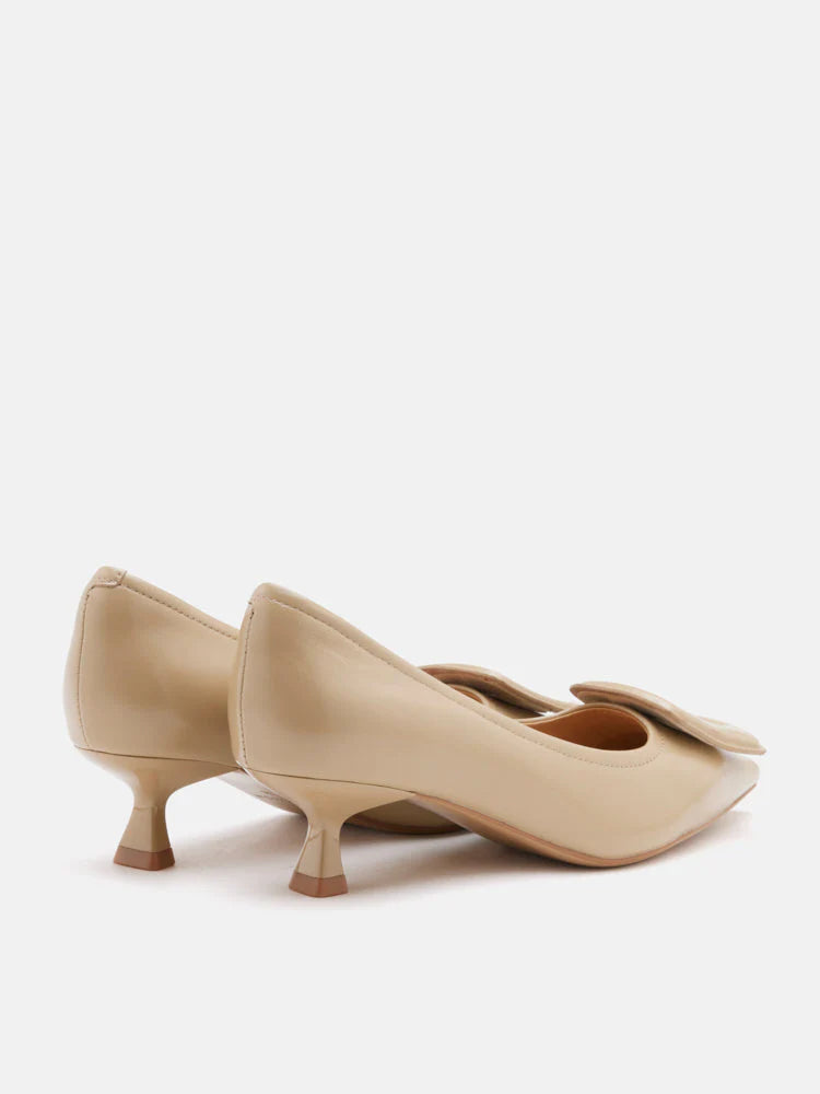 PAZZION, Orelia Square Buckle Pointed Toe Pumps, Almond