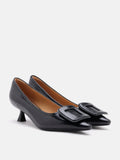 PAZZION, Orelia Square Buckle Pointed Toe Pumps, Black