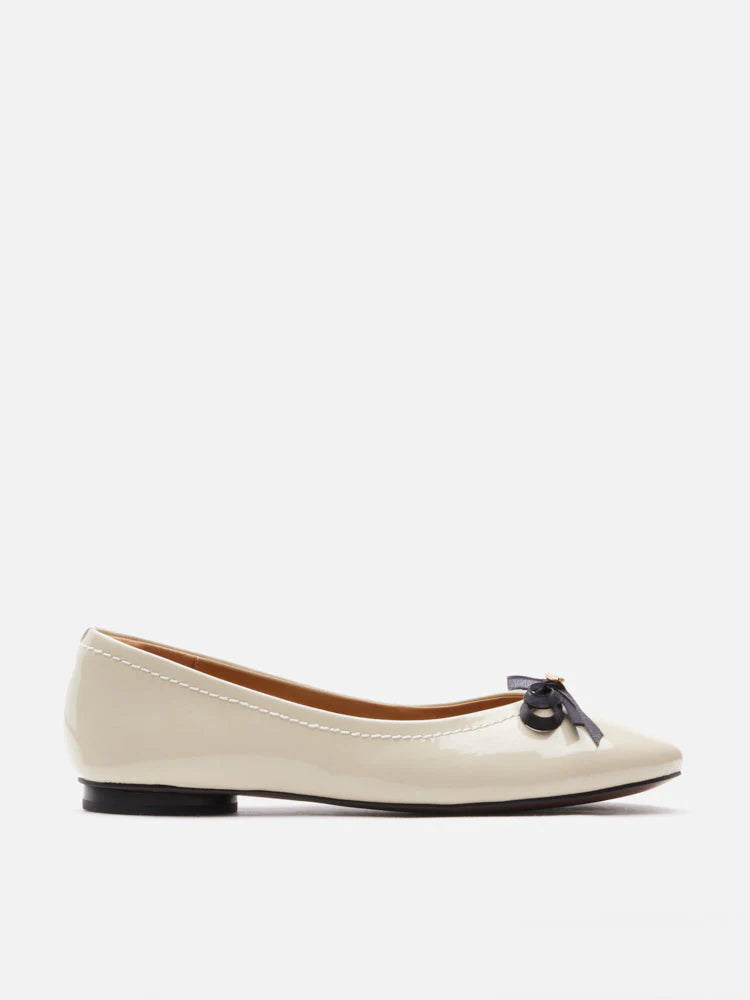 PAZZION, Pia Patent Accented Bow Flats, Beige