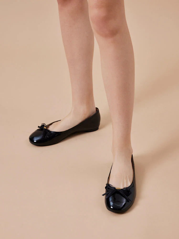 PAZZION, Pia Patent Accented Bow Flats, Black
