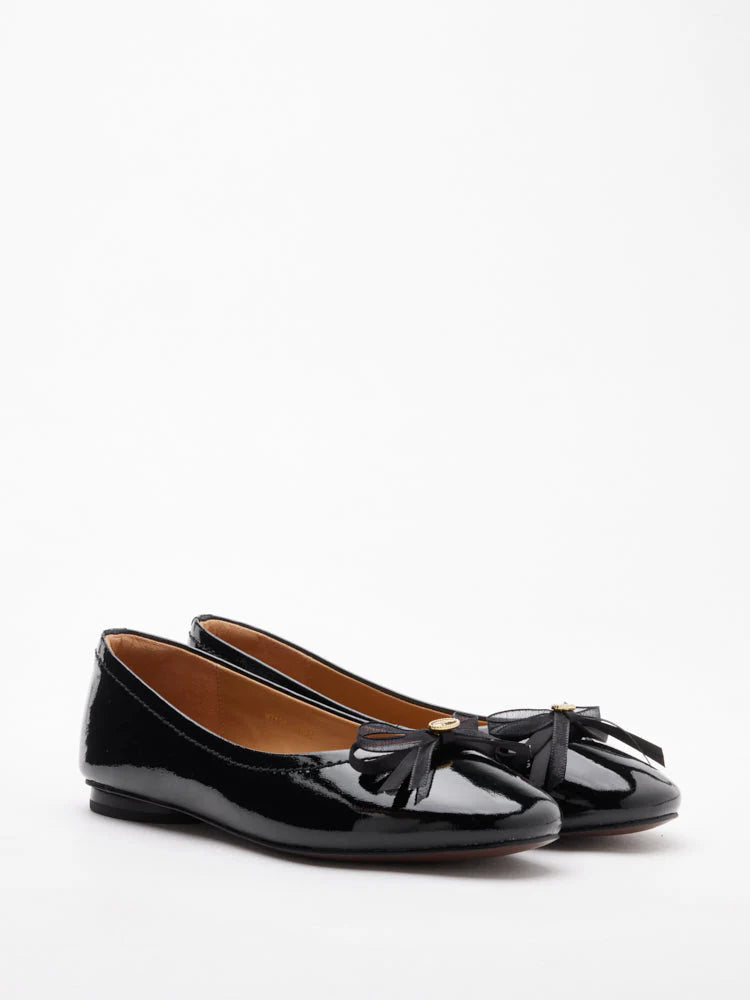 PAZZION, Pia Patent Accented Bow Flats, Black