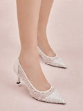 PAZZION, Raena Sequined Mesh Heels, White