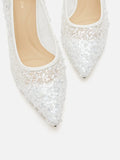 PAZZION, Raena Sequined Mesh Heels, White