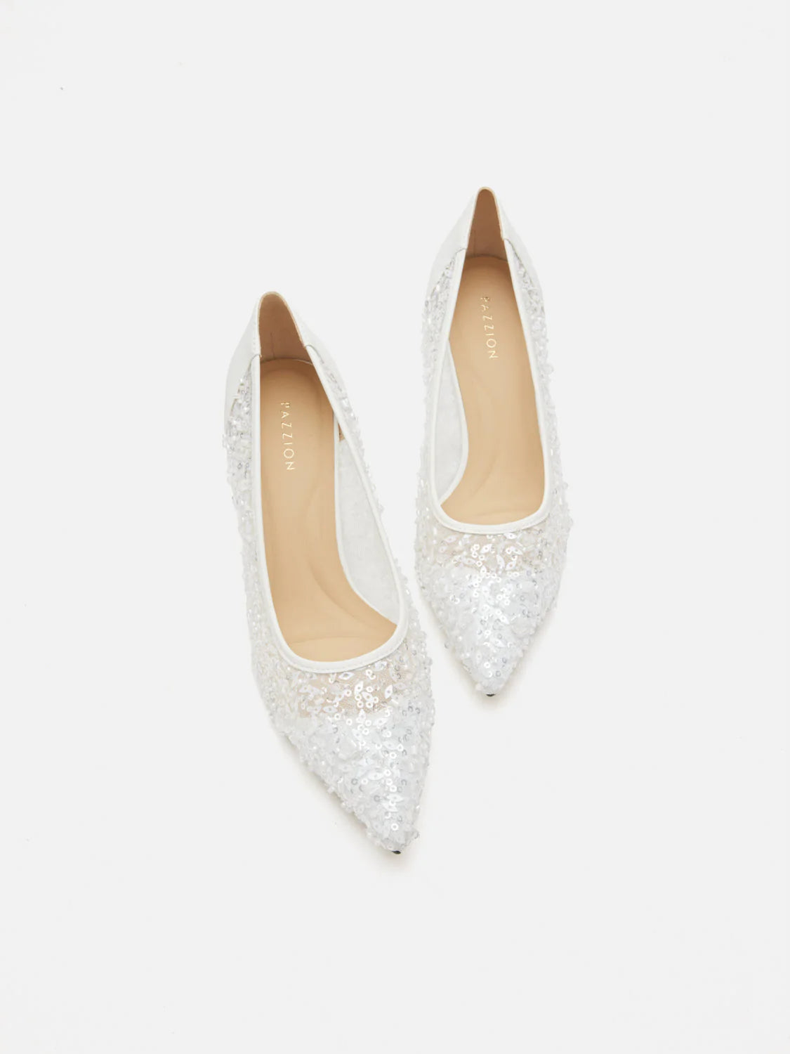 PAZZION, Raena Sequined Mesh Heels, White