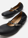 PAZZION, Reiley Floral Accented Chain-Strap Mary Janes, Black