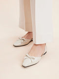 PAZZION, Rosalind Bow-Detailed Patent Leather Flats, Beige