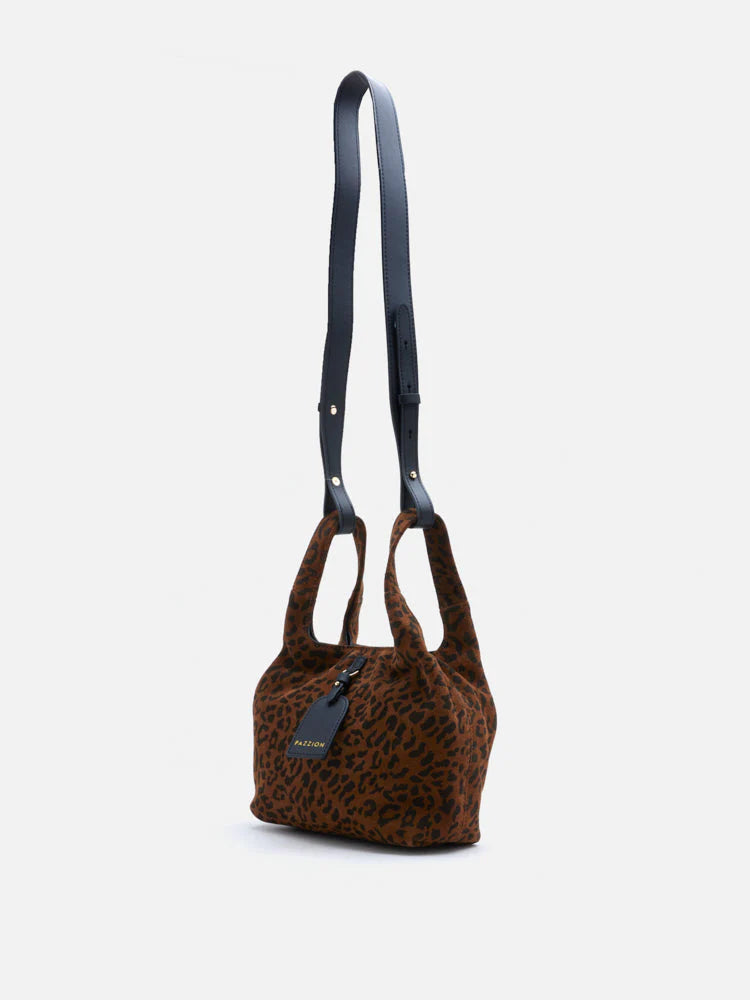 PAZZION, Sable Suede Leopard-Print Bag, Brown