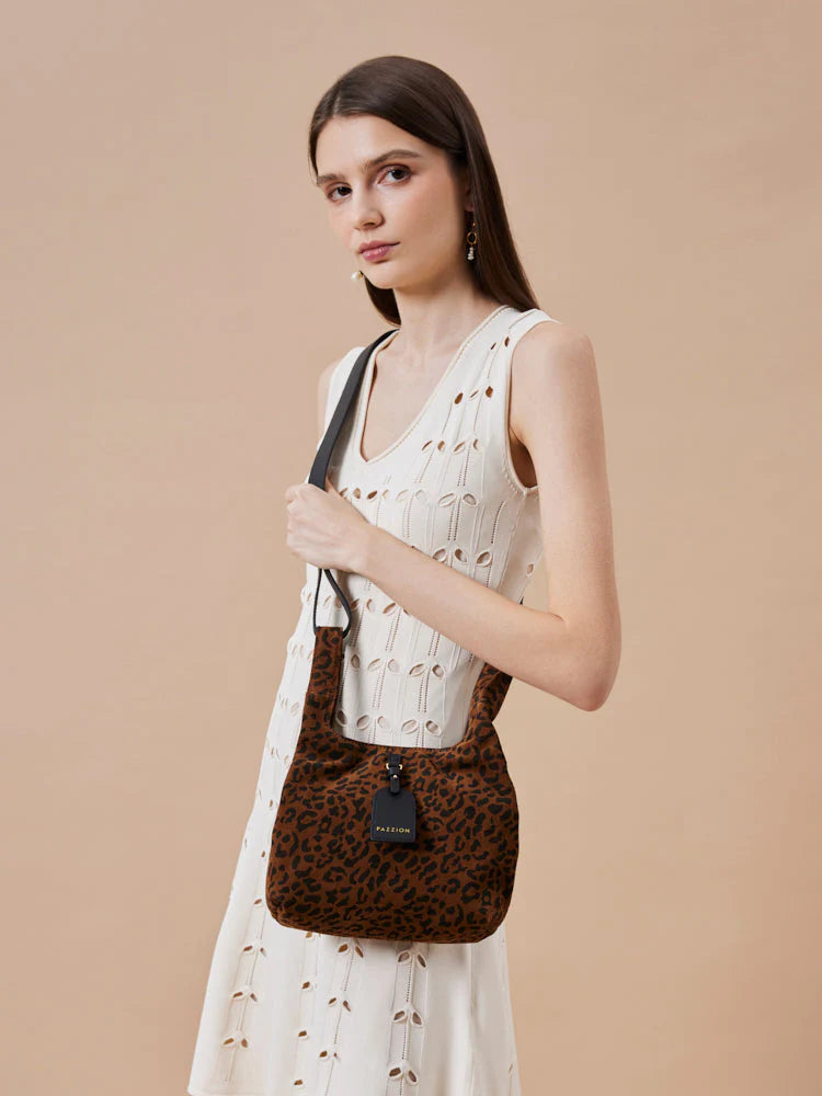 PAZZION, Sable Suede Leopard-Print Bag, Brown