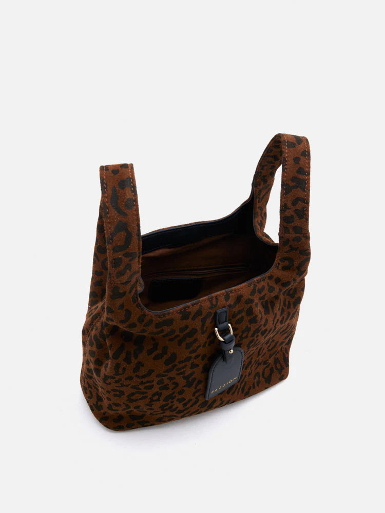 PAZZION, Sable Suede Leopard-Print Bag, Brown