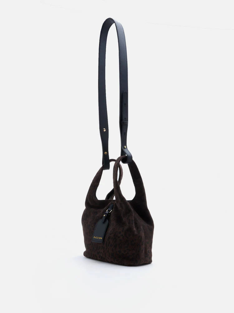 PAZZION, Sable Suede Leopard-Print Bag, Darkbrown