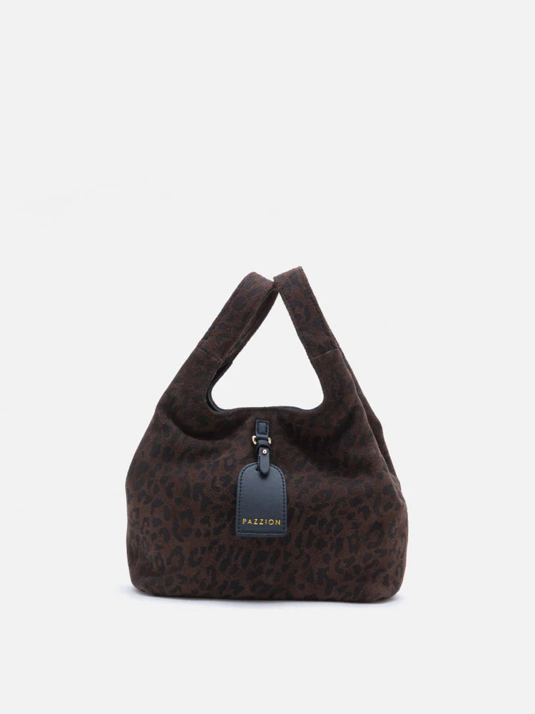 PAZZION, Sable Suede Leopard-Print Bag, Darkbrown