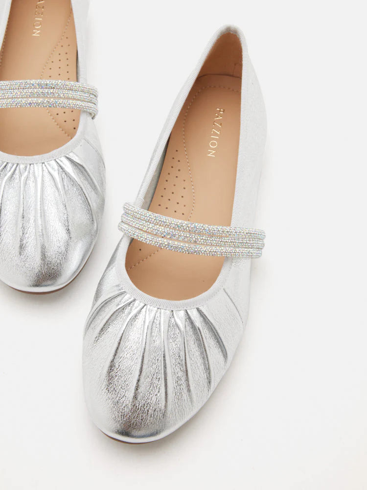 PAZZION, Sarto Crystal Embellished Strapped Mary Janes, Silver