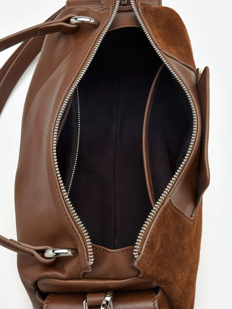PAZZION, Sevila Suede Leather Satchel, Brown