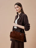 PAZZION, Sevila Suede Leather Satchel, Brown