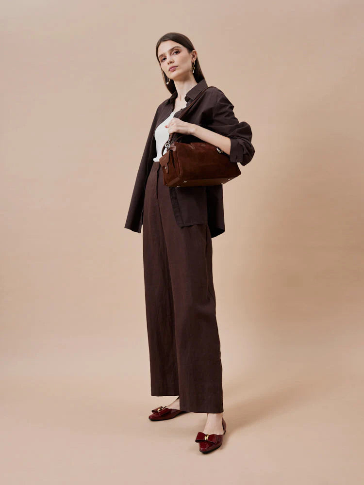 PAZZION, Sevila Suede Leather Satchel, Brown