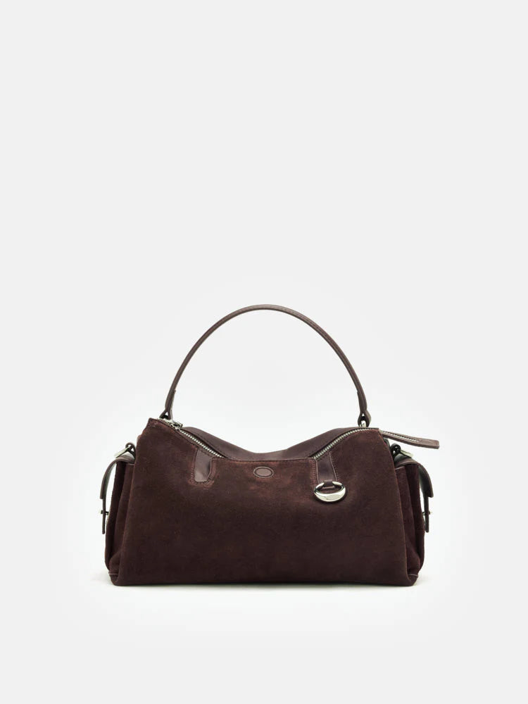 PAZZION, Sevila Suede Leather Satchel, Darkbrown
