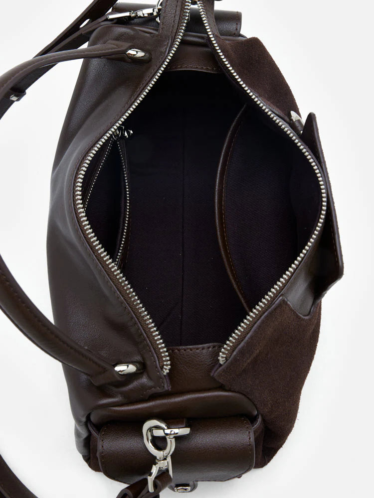 PAZZION, Sevila Suede Leather Satchel, Darkbrown