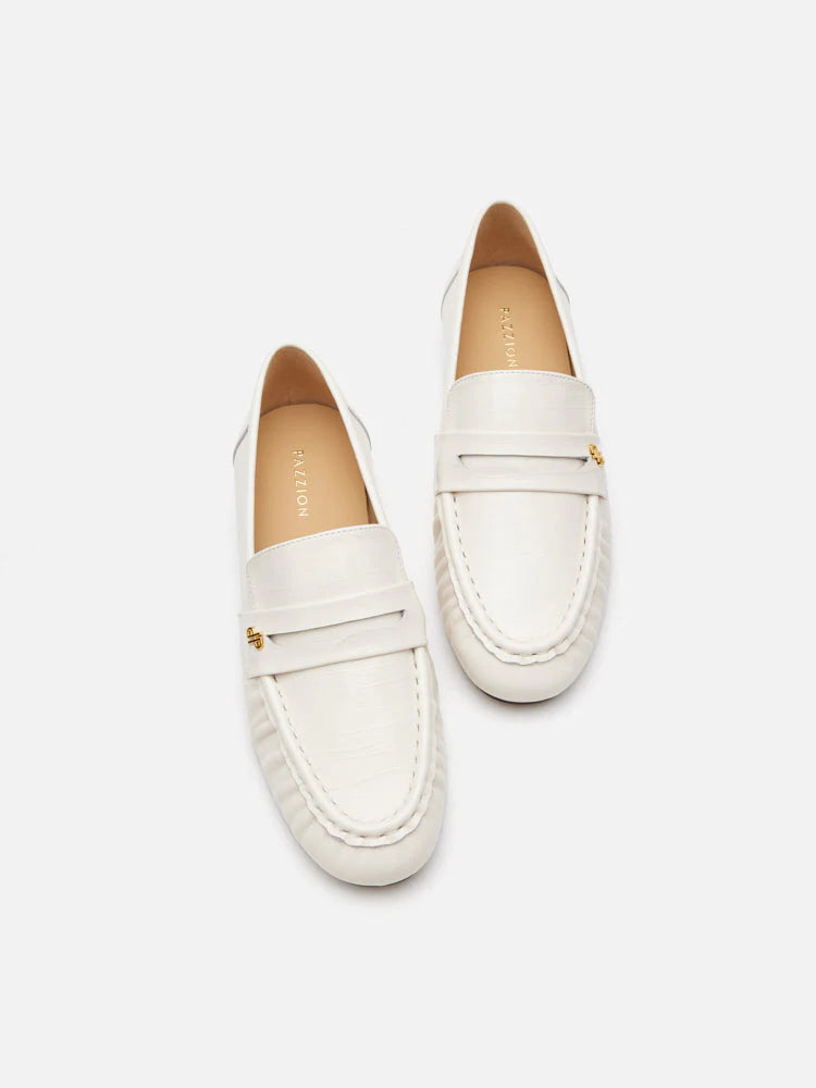 PAZZION, Silvia Accented Penny Loafers, Beige