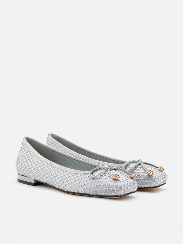 PAZZION, Tory Crystal Grid Bow Flats, Grey