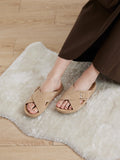 PAZZION, Vivi Criss Cross Suede Slides, Almond