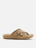 PAZZION, Vivi Criss Cross Suede Slides, Almond