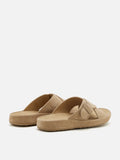 PAZZION, Vivi Criss Cross Suede Slides, Almond