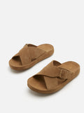 PAZZION, Vivi Criss Cross Suede Slides, Brown