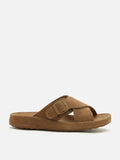 PAZZION, Vivi Criss Cross Suede Slides, Brown