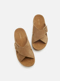PAZZION, Vivi Criss Cross Suede Slides, Brown