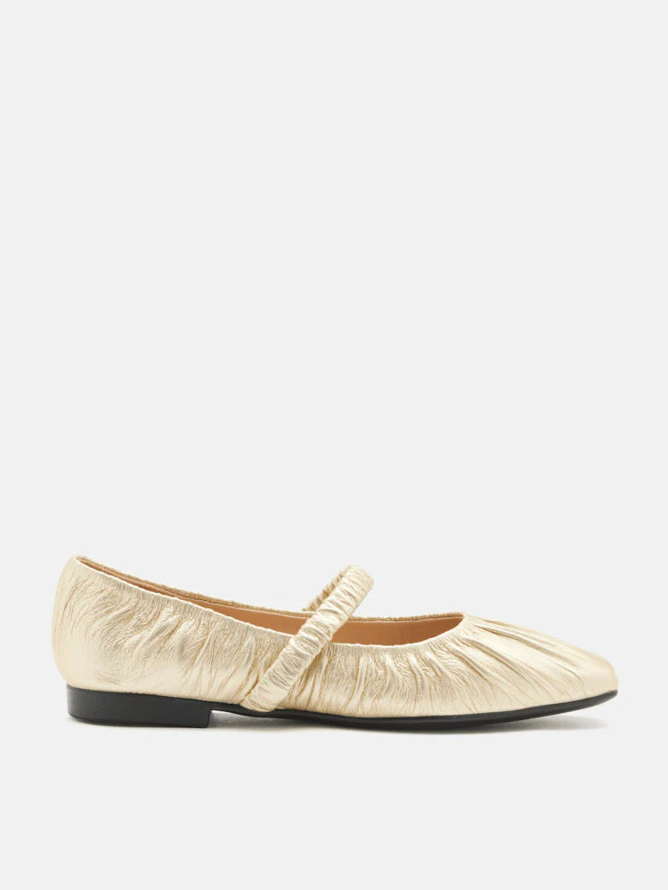 PAZZION, Vivianne Metallic Ruched Strap Flats, Gold