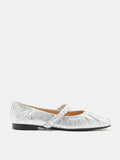 PAZZION, Vivianne Metallic Ruched Strap Flats, Silver