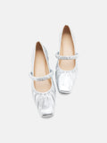 PAZZION, Vivianne Metallic Ruched Strap Flats, Silver