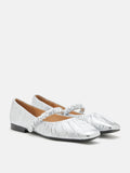 PAZZION, Vivianne Metallic Ruched Strap Flats, Silver