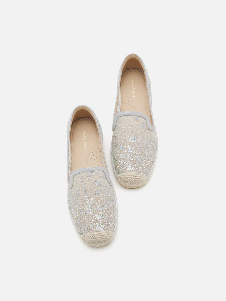 PAZZION, Xandra Crystal Embroidered Espadrilles, Grey