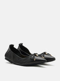 PAZZION, Yara Pearl Bow Pointed Toe Foldable Flats, Black