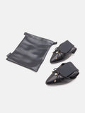 PAZZION, Yara Pearl Bow Pointed Toe Foldable Flats, Black
