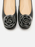 PAZZION, Zosia Zipper Rose Ballet Flats, Black